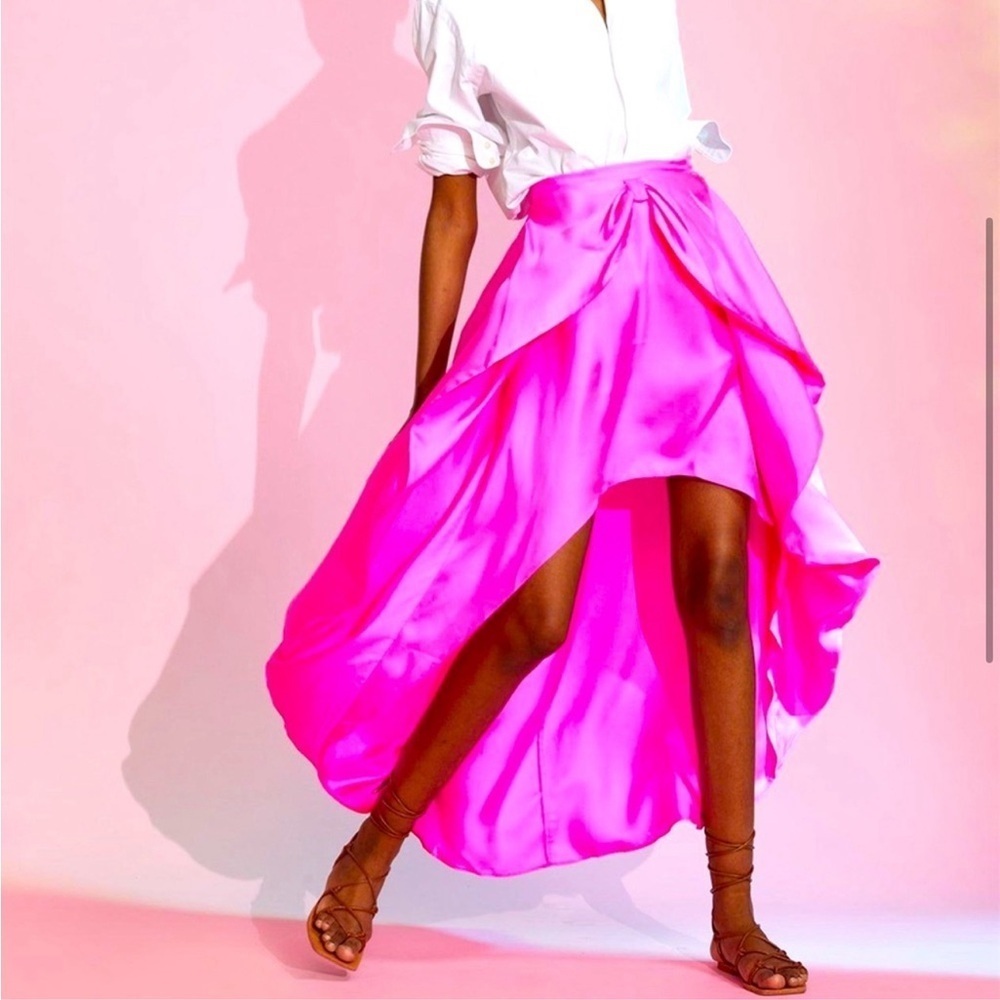 Cynthia Rowley Maxi Low High Silk Bow Skirt in pink size 2